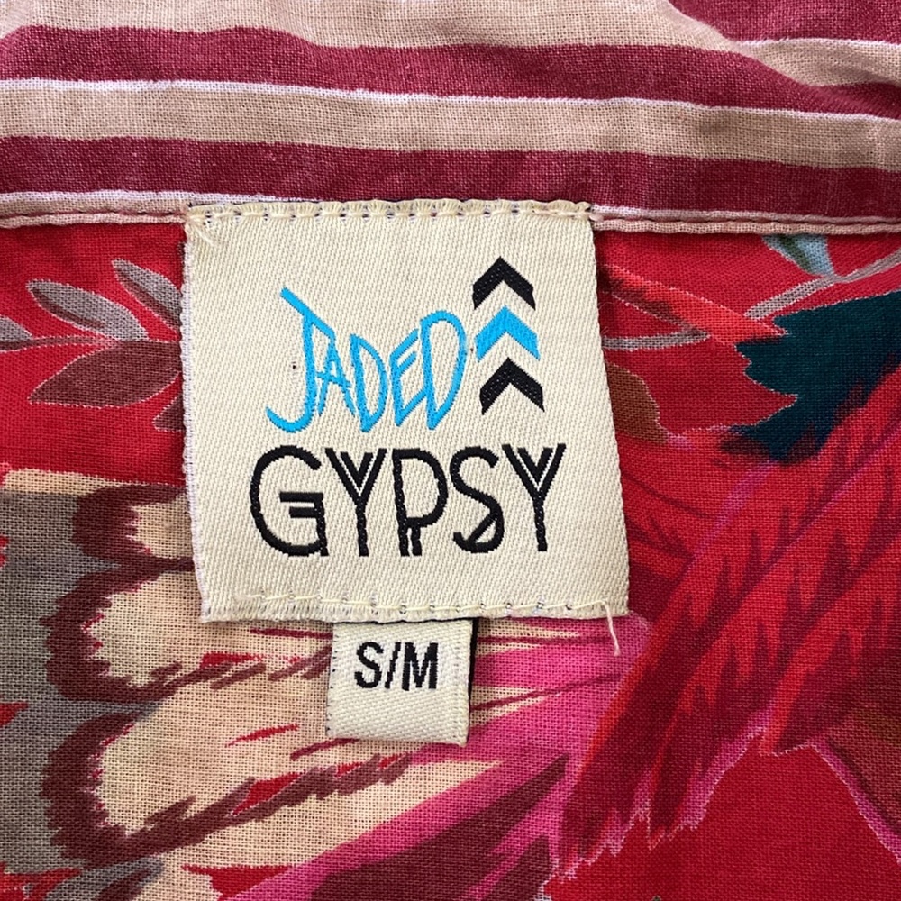 Jaded Gypsy In the Meadow Red Floral Cotton Button-Up Blouse - Picture 7 of 8